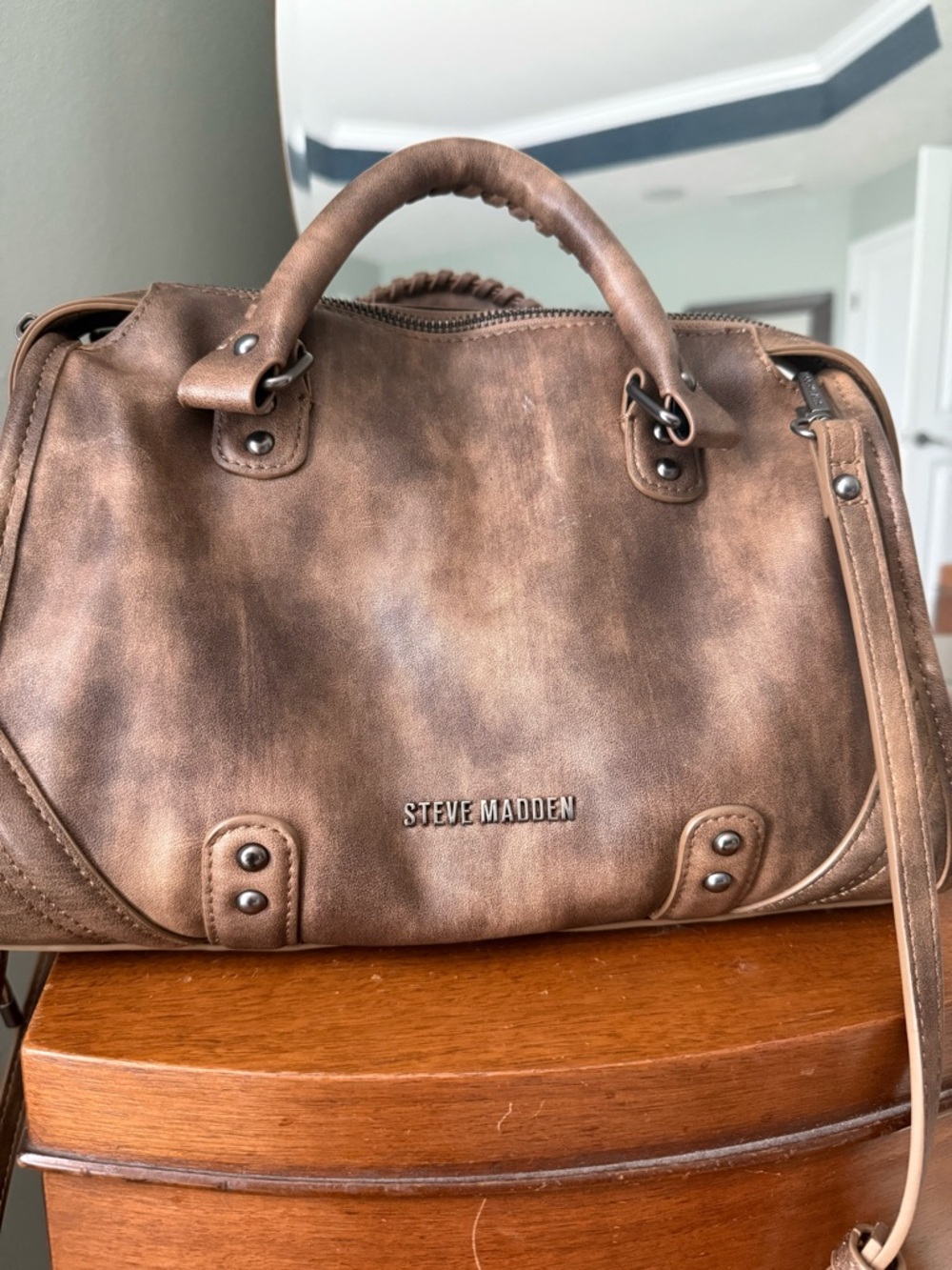Steve Madden Brown Distressed Dome Satchel